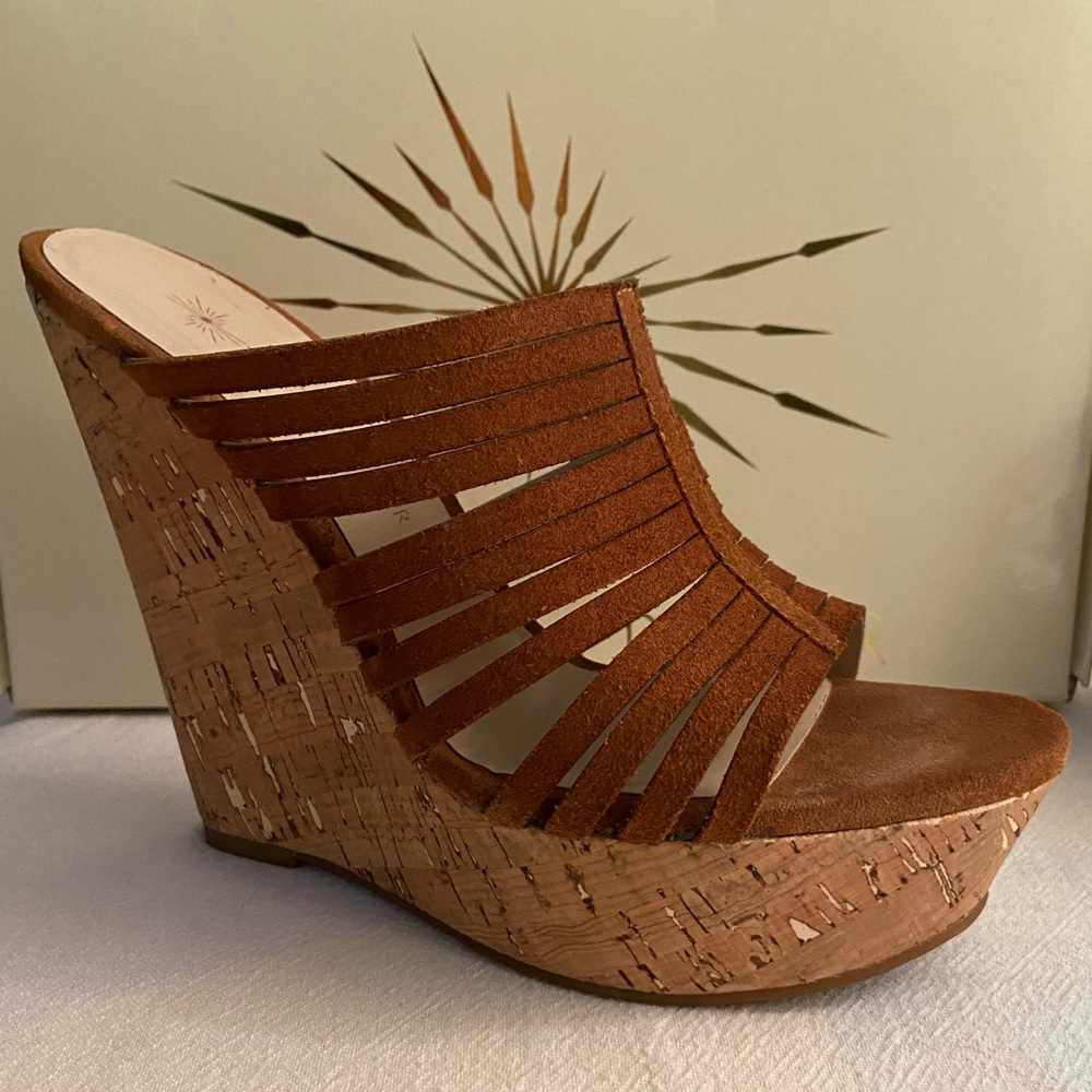 Boston Proper Cognac Suede Wedge